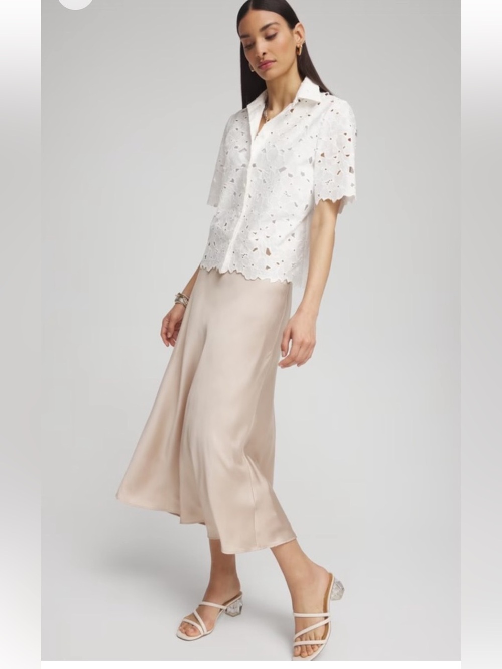 Black Label by Chico’s Champagne Satin A-Line Maxi Skirt Size 12 New - Picture 3 of 11
